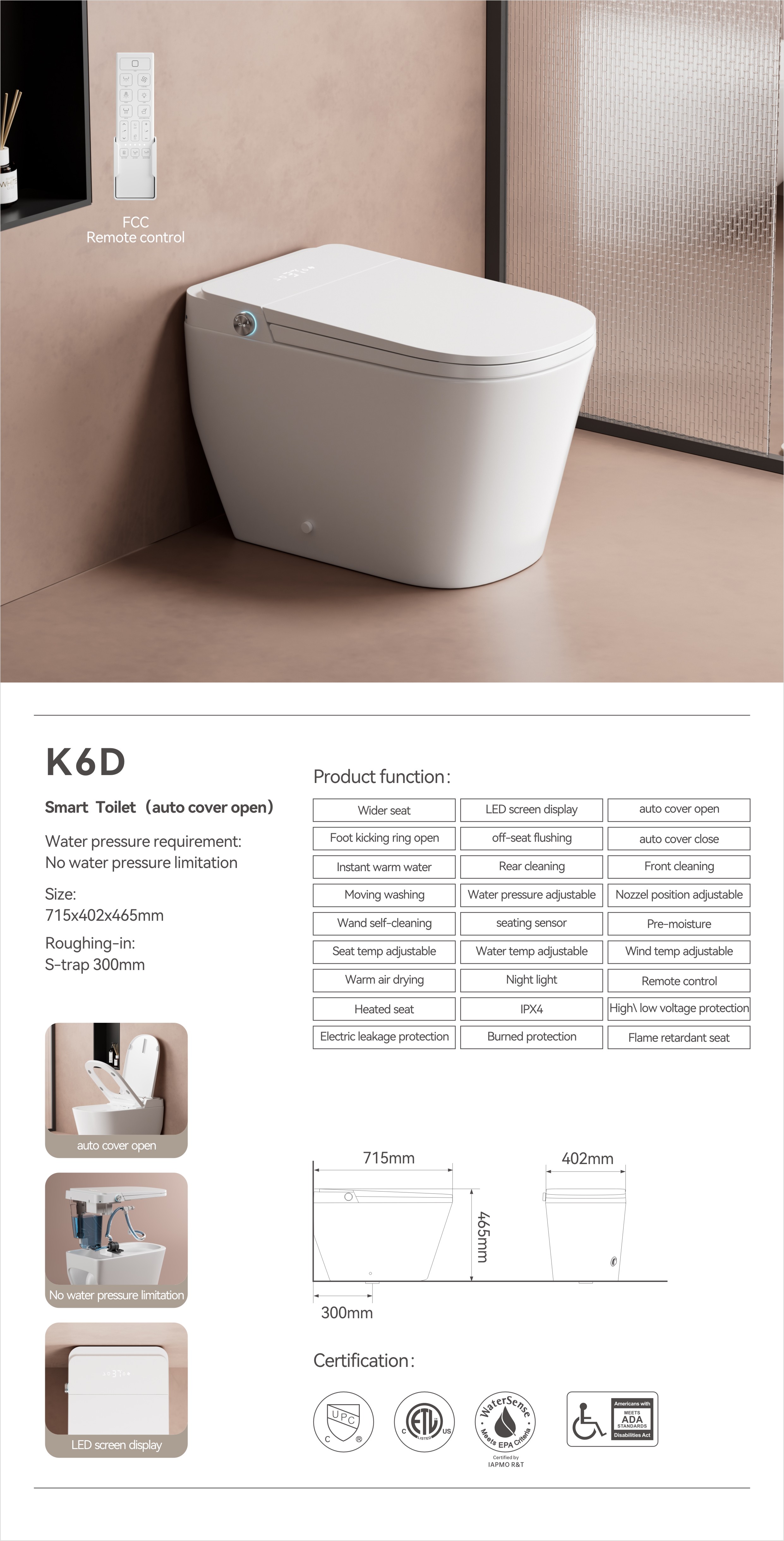 High-Efficiency Smart Toilet (Model K6) — Intelligent Toilet — OTOL Sanitary Ware — view 5