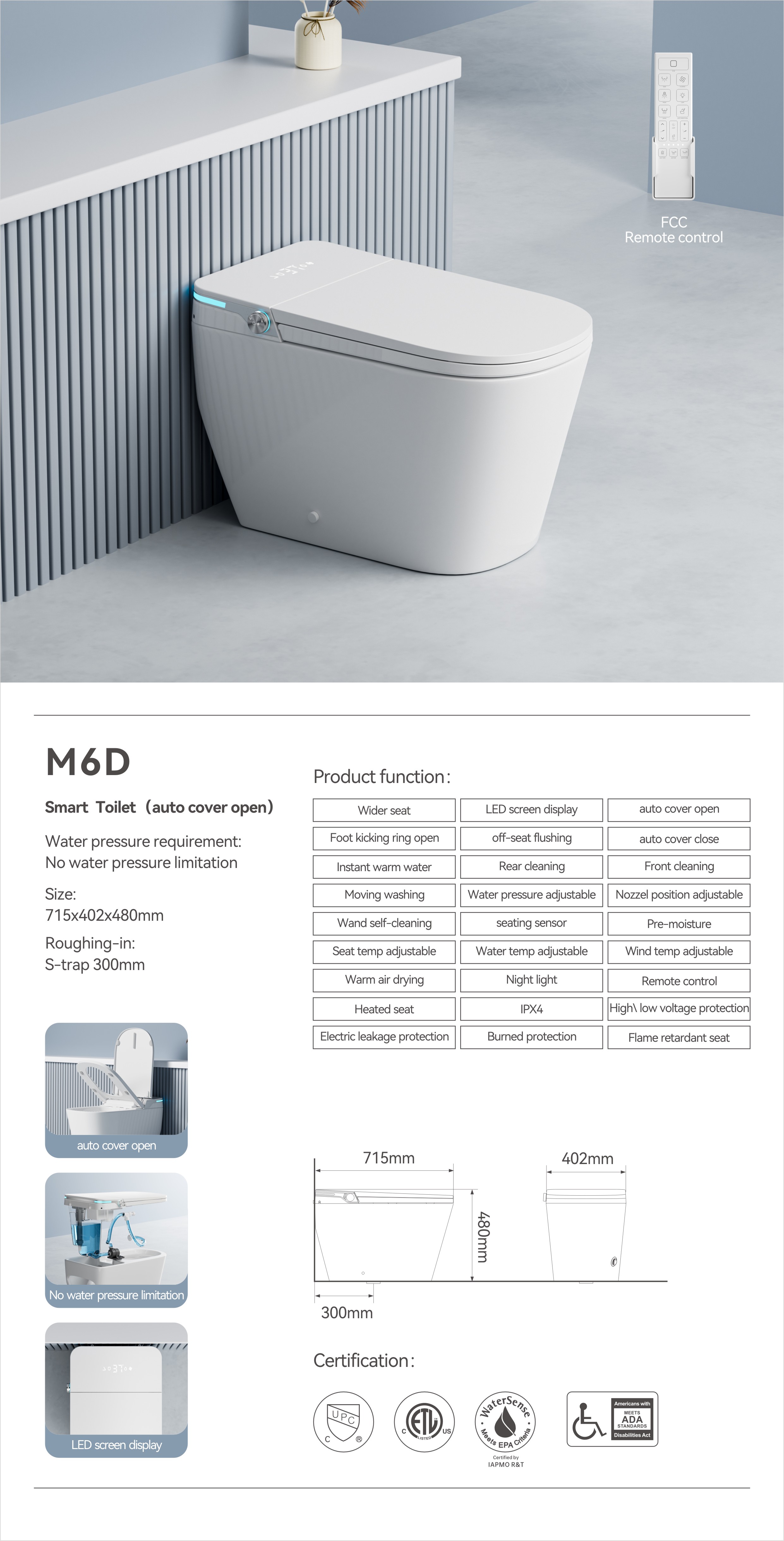 Luxury Smart Toilet with Adjustable Nightlight & Heated Air Dryer (Model M6) — Bathroom Faucets — OTOL Sanitary Ware — view 5