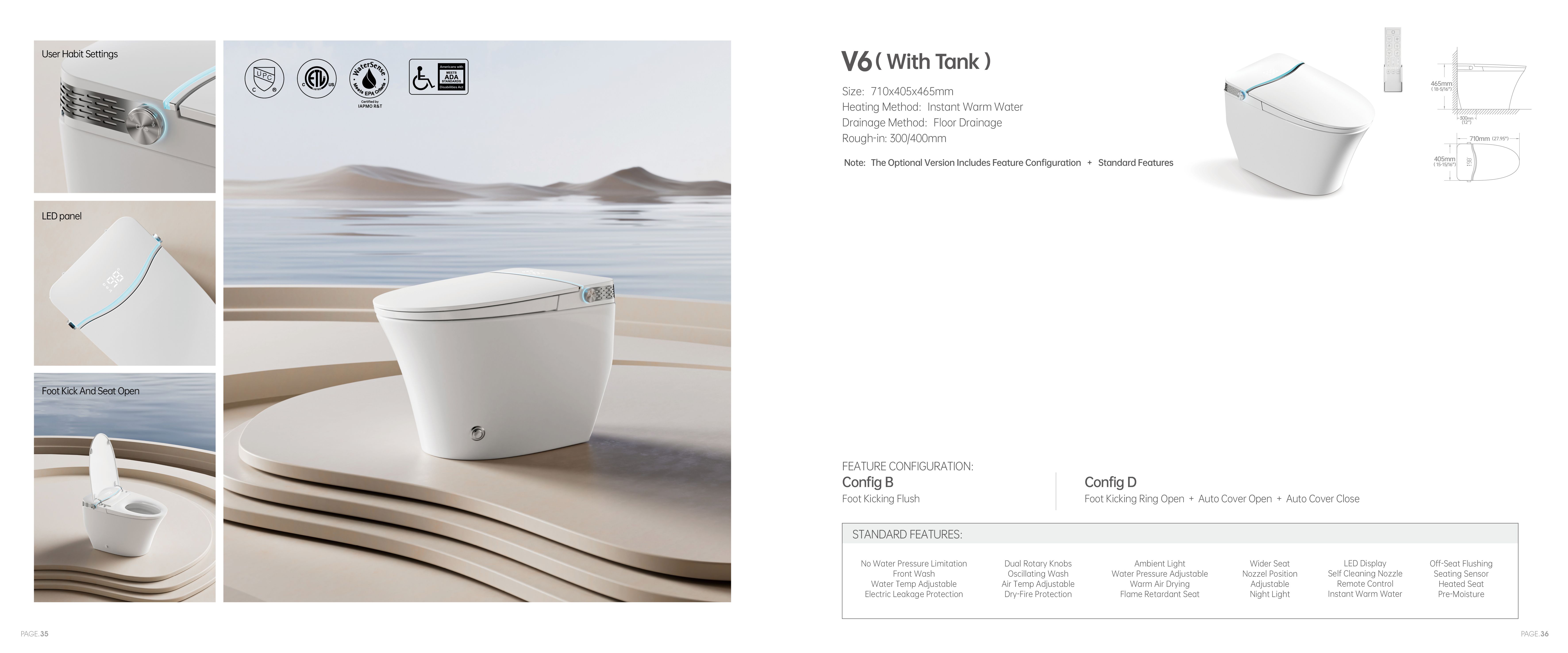 CUPC Certified Smart Toilet with LED Nightlight & Auto Bidet (Model V6) — Intelligent Toilet — OTOL Sanitary Ware — view 8